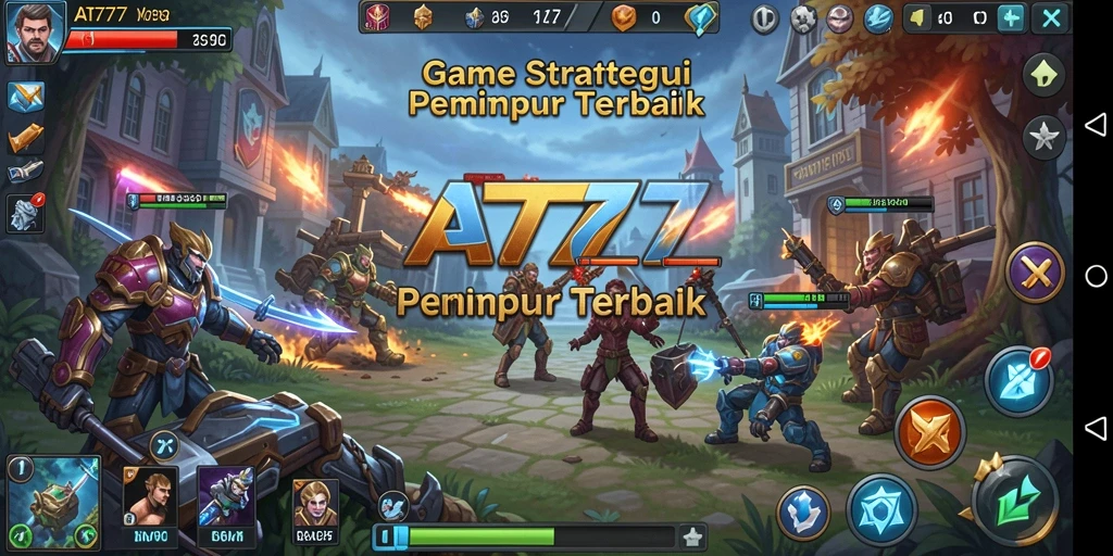 Tampilan gameplay AT777 yang menampilkan kerajaan yang megah dan pertempuran.