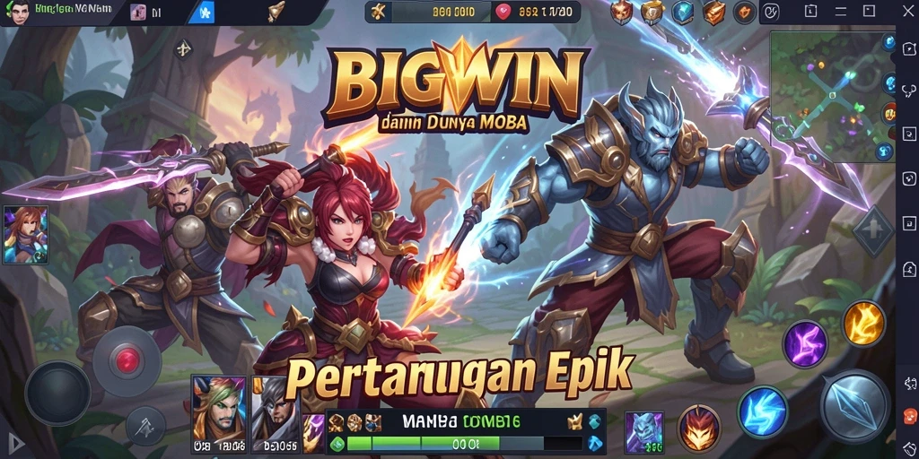 Tangkapan layar gameplay BIGWIN menampilkan aksi seru dalam pertandingan MOBA.