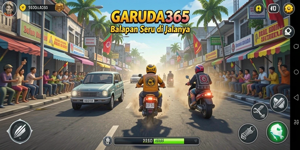 Screenshot GARUDA365 menampilkan momen balapan yang mendebarkan.