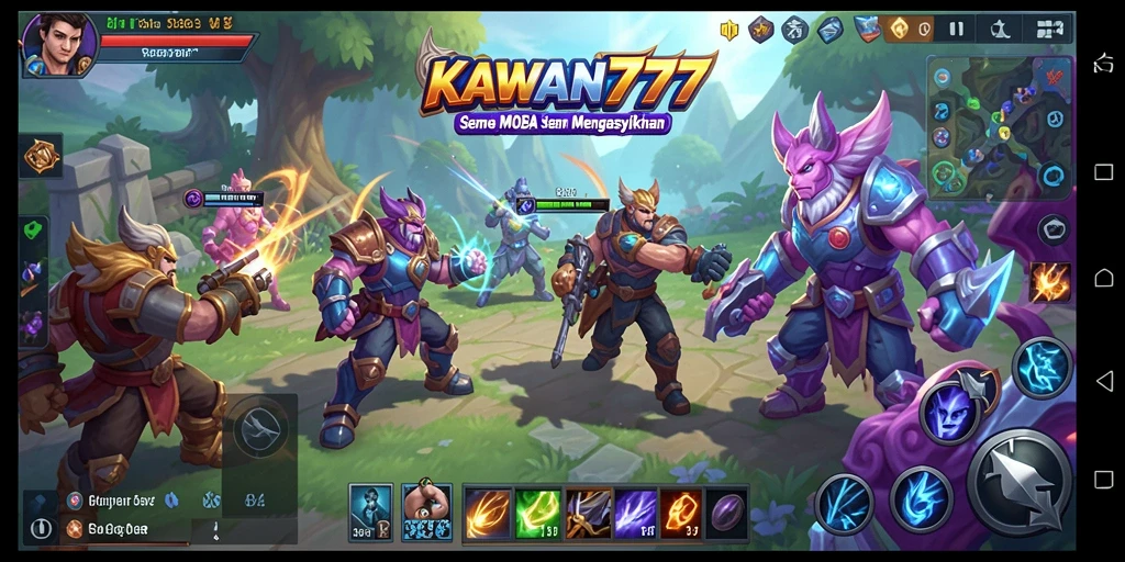 Screenshot gameplay KAWAN777 yang menampilkan pertarungan tim yang intens.