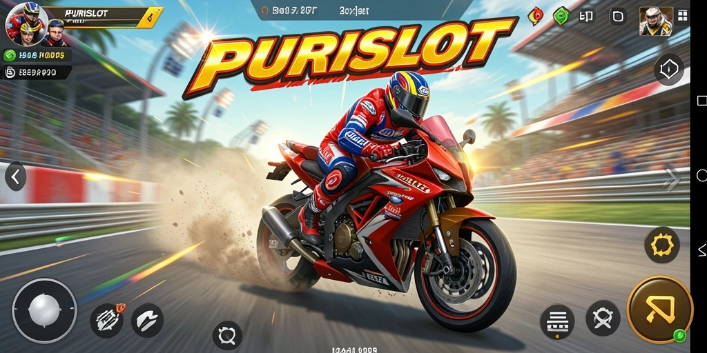 Tampilan gameplay seru di PURISLOT dengan balapan motor yang menegangkan.