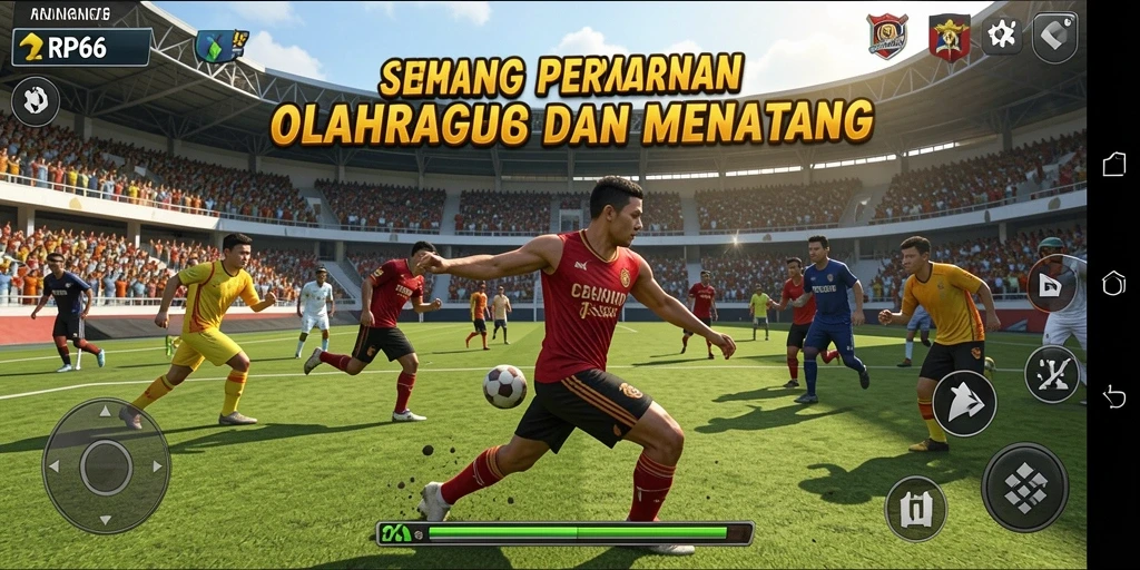 Screenshot utama RP66 menampilkan aksi seru dalam pertandingan olahraga.
