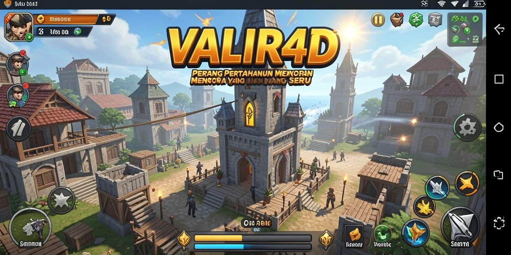 Gameplay VALIR4D menampilkan menara yang menakjubkan dengan aksi peperangan seru.